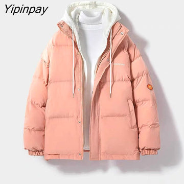 Yipinpay Thicken Women Coats And Jackets Winter Casual Fake Two Piece Cotton Jacket Stitching Hood